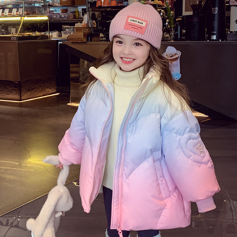 女童羽绒服90白鸭绒儿童渐变立领外套冬装2025新款加厚保暖面包服,淘宝优惠券,粉丝福利购,淘宝优惠卷