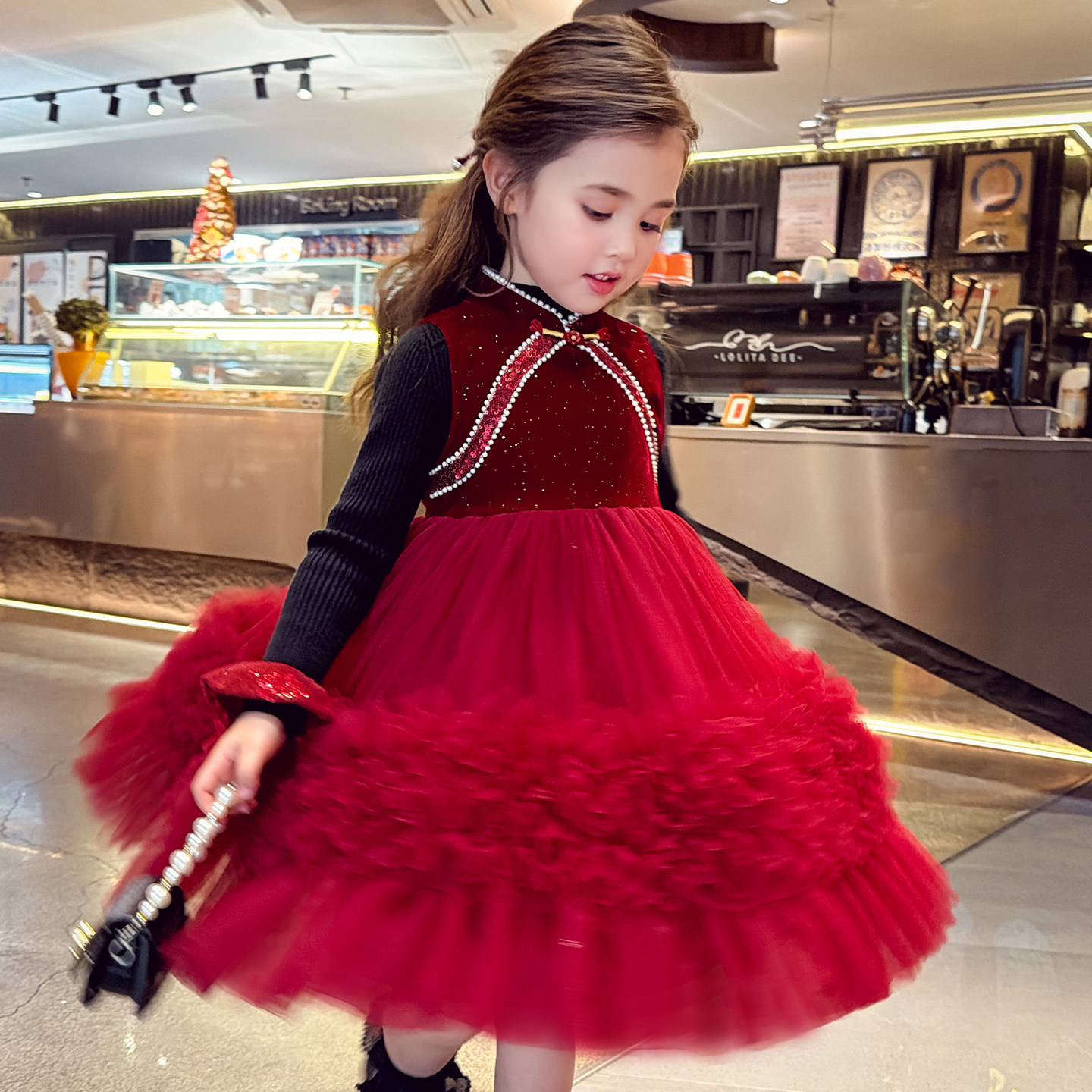 【年味战袍】新中式蓬蓬网纱旗袍公主裙 - 图3