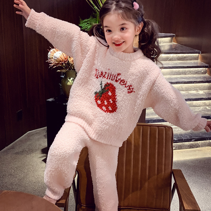 女童加厚半边绒家居服冬装新款洋气居家儿童睡衣女孩保暖套装,淘宝优惠券,粉丝福利购,淘宝优惠卷