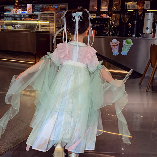 女童汉服公主裙夏季2026新款儿童国风雪纺连衣裙女孩超仙刺绣襦裙 - 图1
