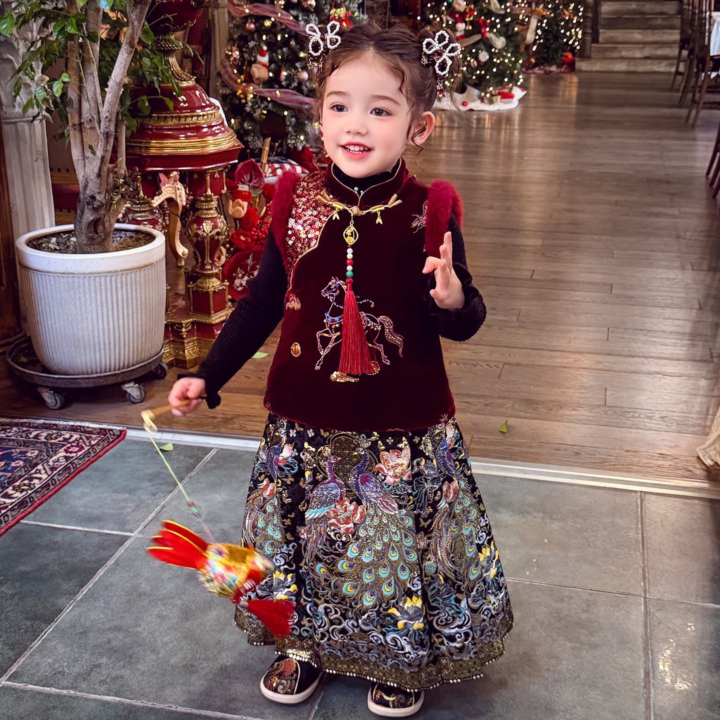 米米哈罗女童旗袍裙冬装2025新款儿童中国风夹棉连衣裙女孩新年装,淘宝优惠券,粉丝福利购,淘宝优惠卷