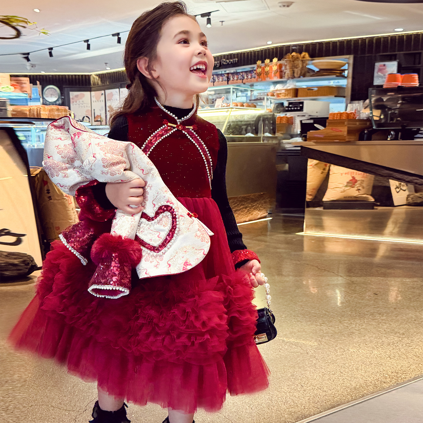 【年味战袍】新中式蓬蓬网纱旗袍公主裙 - 图1