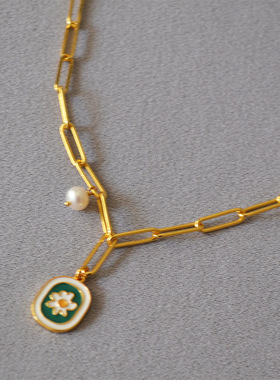 泫雅同款欧美设计复古珐琅锁骨链