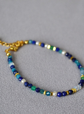 小众设计刻面青金石水晶半石串珠清新新中式简约气质女项链手链