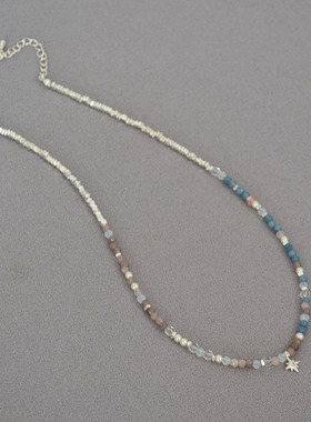 素雅配色清凉真石碎银子串珠北极星夏季新款小众文艺复古双层手链