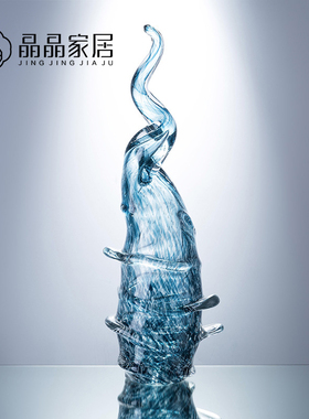 工艺水晶蓝色抽象大堂桌面摆件