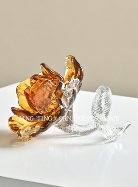 法式中古琉璃玫瑰花摆件样板间客厅茶几台面玄关装饰艺术书垫摆件