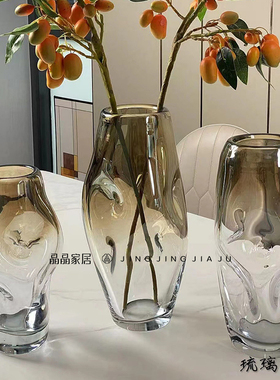 轻奢北欧现代极简黄色加厚玻璃创意桌面水培异型花瓶样板间售楼处