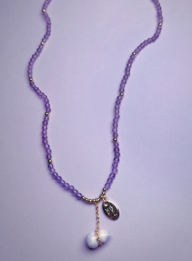 沼泽手作原创设计【紫金福禄】紫水晶手绘葫芦吊坠串珠项链紫罗兰