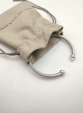 David Yurman大卫雅曼珍珠间金钢丝绳开口手镯DY男女扭线手环4MM