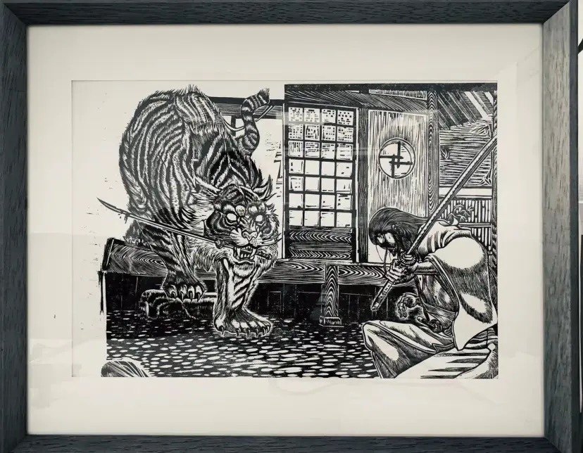 【剑豪生死斗】黑白木刻版画私人定制动漫_虎窝淘