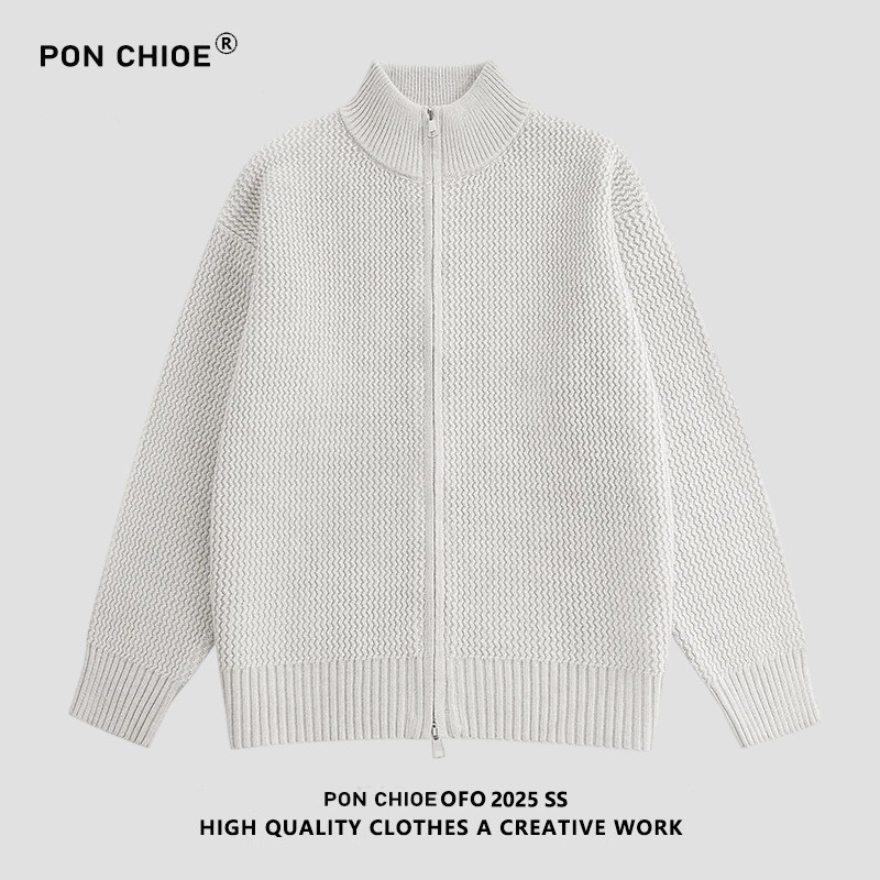 ponchioe立领开衫毛衣男款秋冬季宽松慵懒高级感潮牌针织外套,淘宝优惠券,粉丝福利购,淘宝优惠卷