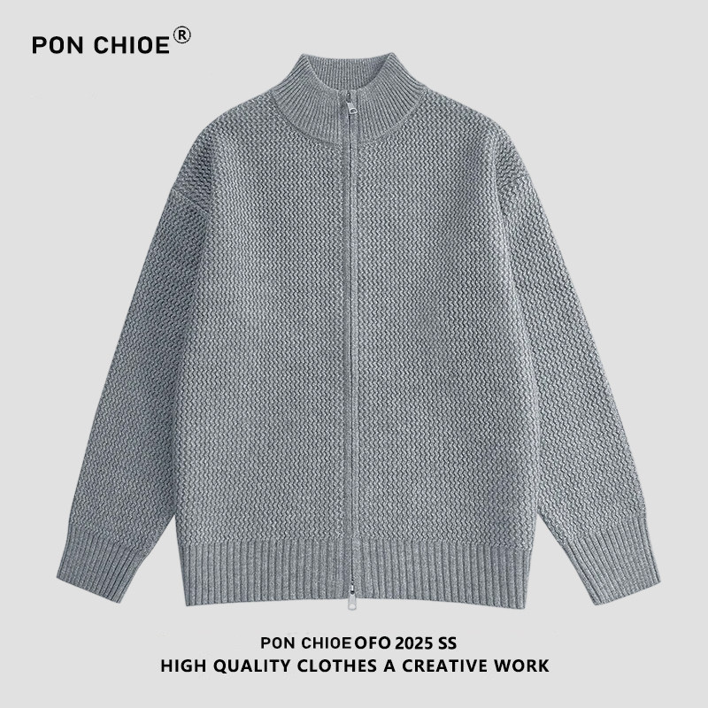 ponchioe立领开衫毛衣男款秋冬季宽松慵懒高级感潮牌针织外套,淘宝优惠券,粉丝福利购,淘宝优惠卷