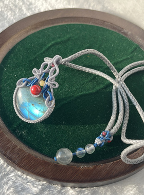 超酷拉长石灰月光编绳项链毛衣链复古小众设计饰品