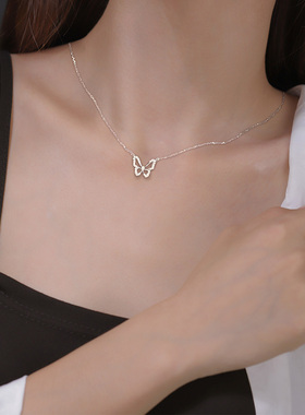 S925纯银轻奢高级蝴蝶项链女夏2024新款爆款锁骨链小众设计感吊坠
