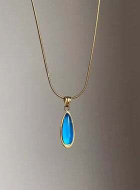 不掉色钛钢蓝水滴轻奢锁骨链