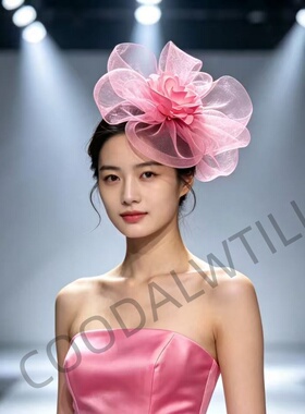 超仙白色大网纱花朵发饰新娘主婚纱头饰模特走秀写真礼服配饰礼帽