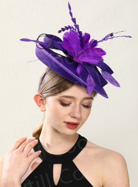 欧美复古发饰新款紫色麻纱头饰赛马节女生小礼帽fascinator hat