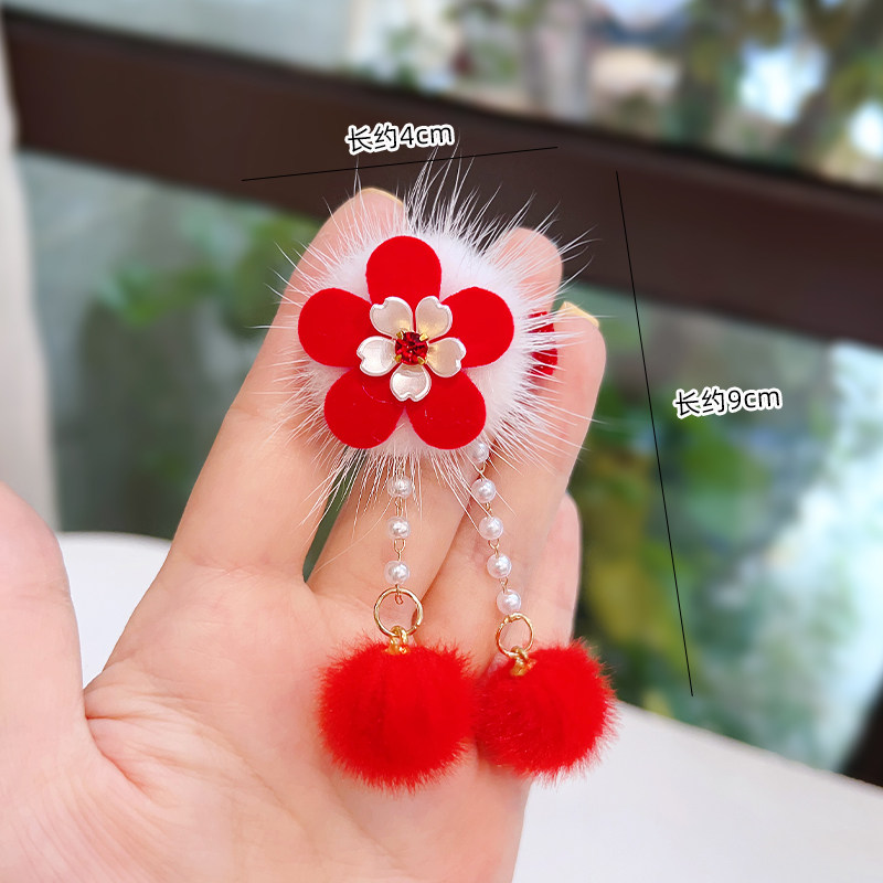 中国风儿童新年发夹宝宝花朵对夹小女孩汉服流苏头饰可爱古风发卡,淘宝优惠券,粉丝福利购,淘宝优惠卷