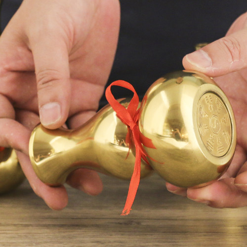 铜葫芦花瓶风水装饰品中式摆件家居喜庆用品铜钱盖八卦瓶福禄铜瓶 - 图2