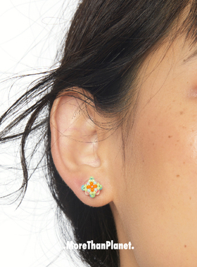 串珠闽南花砖耳钉耳饰女