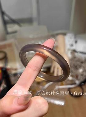 烟灰色天然玛瑙玉髓手镯