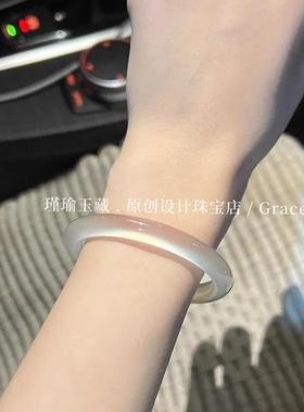 纯天然香槟金冰种玉髓手镯马料