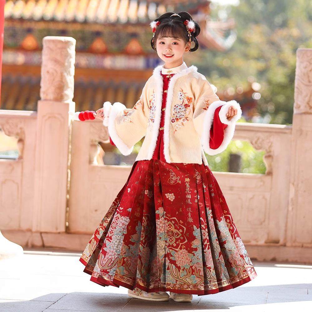 女童汉服套装新年新款加绒加厚宝宝送礼夹棉中国风长裙唐装拜年服,淘宝优惠券,粉丝福利购,淘宝优惠卷