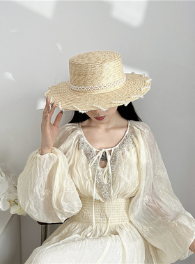 平顶礼帽出游法式轻奢女夏季平檐