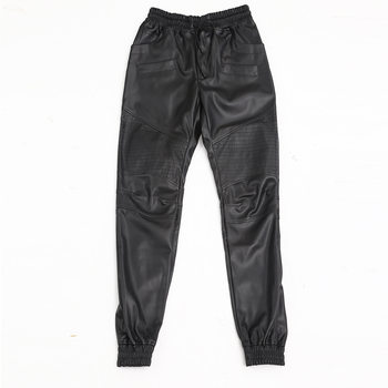 ຜູ້ຊາຍສີດໍາ PU Leather Harem Pants Korean Style Casual Fashion Motorcycle Leather Pants Large Slim Fit Drawstring Pints