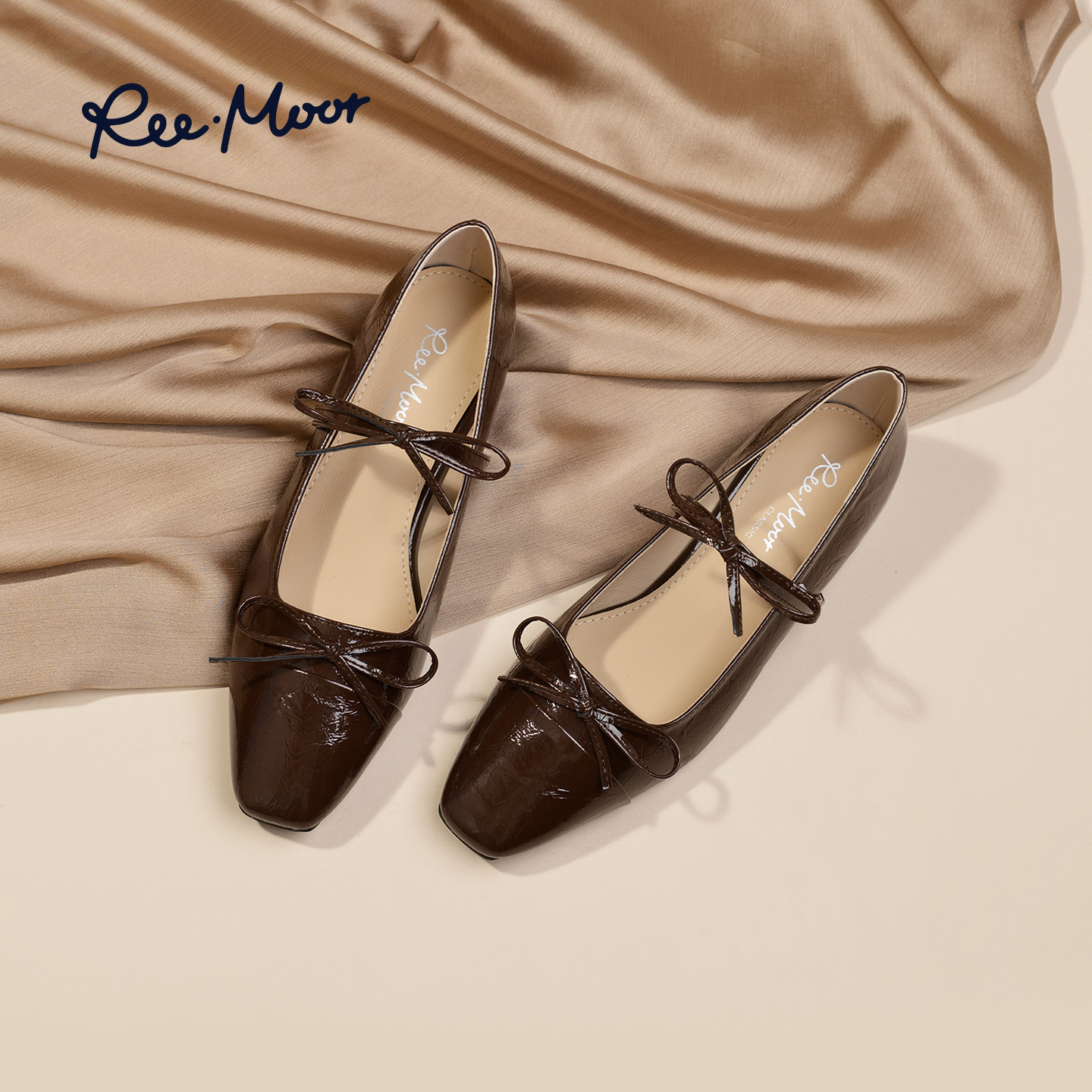 reemoor2026春夏新款法式复古方头蝴蝶结玛丽珍鞋女平底单鞋睿慕,淘宝优惠券,粉丝福利购,淘宝优惠卷