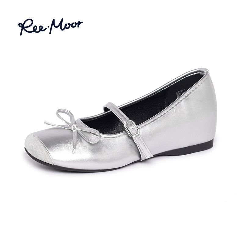 reemoor银色单鞋2026年春夏新款蝴蝶结小皮鞋玛丽珍女鞋平底睿慕,淘宝优惠券,粉丝福利购,淘宝优惠卷