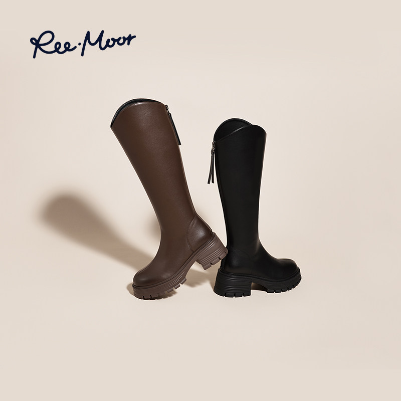 reemoor厚底不过膝长靴2025年秋冬新款v口显瘦弹力骑士靴复古睿慕,淘宝优惠券,粉丝福利购,淘宝优惠卷