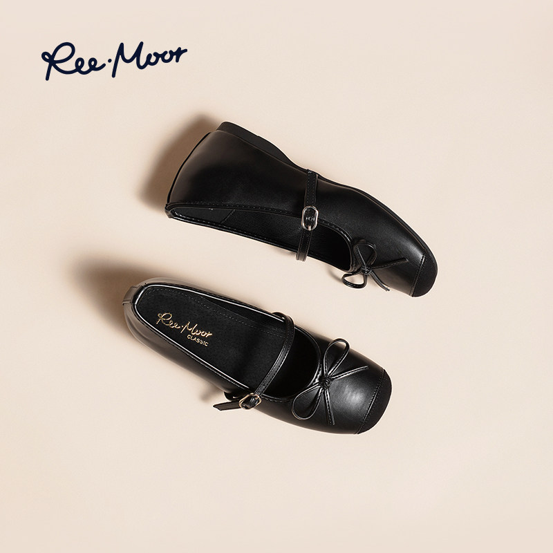 reemoor银色单鞋2026年春夏新款蝴蝶结小皮鞋玛丽珍女鞋平底睿慕,淘宝优惠券,粉丝福利购,淘宝优惠卷