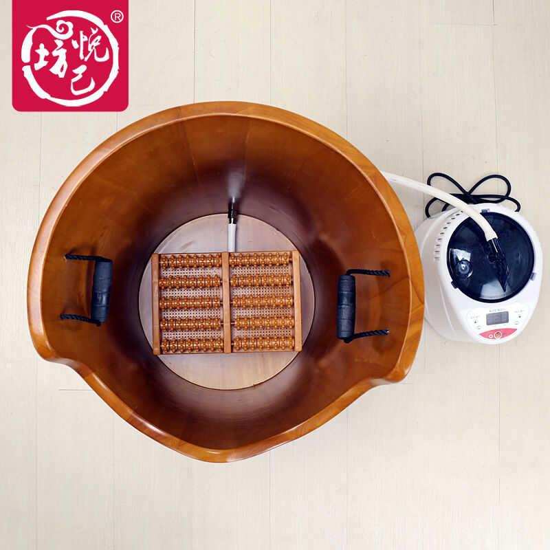 悦己坊泡脚木桶熏蒸木桶蒸汽洗脚桶橡木加高60CM养生到膝盖 - 图1