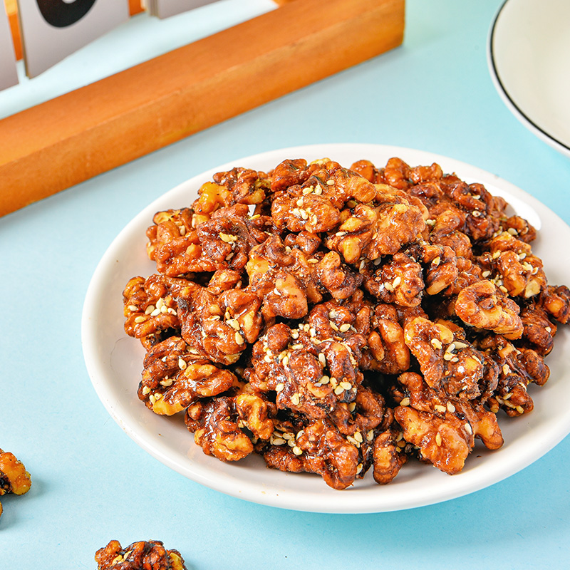 俏美味旗舰店芝麻琥珀核桃仁坚果新货干货零食小吃休闲食品500g孕妇0