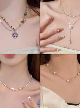 日韩多巴胺串珠项链饰品女百搭气质生日礼物送闺蜜高级感锁骨首饰