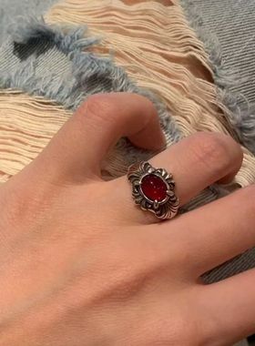 做旧中古戒指vintage指环开口可调节恶魔之眼戒指小众高级感戒圈