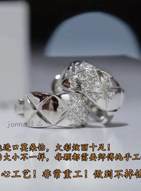 简约coco耳环菱格纹耳钉女耳拍纯银镀18K玫瑰金轻奢耳坠生高级感