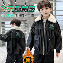 Boy Autumn Winter Clothing Plus Suede Leather Coat Jacket 2023 New Ocean Gas Boy Children Winter Thickening Clip Cotton Leather Jacket