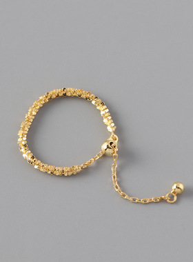 S925纯银菜花戒指波光粼粼简约满天星指环抽拉可调节超闪银送闺蜜