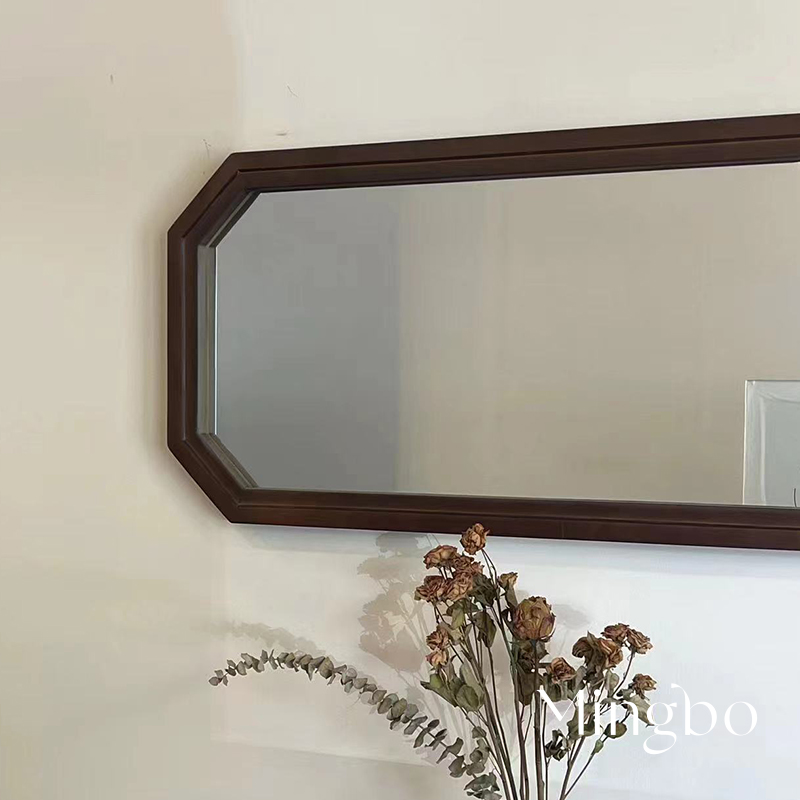 mingbo复古实木装饰镜法式中古玄关镜壁挂镜咖啡厅餐厅镜子化妆镜-图2