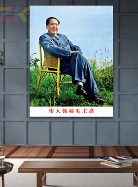 毛主席像墙画毛爷爷在庐山藤椅坐像客厅壁画伟人中堂大厅装饰画y3