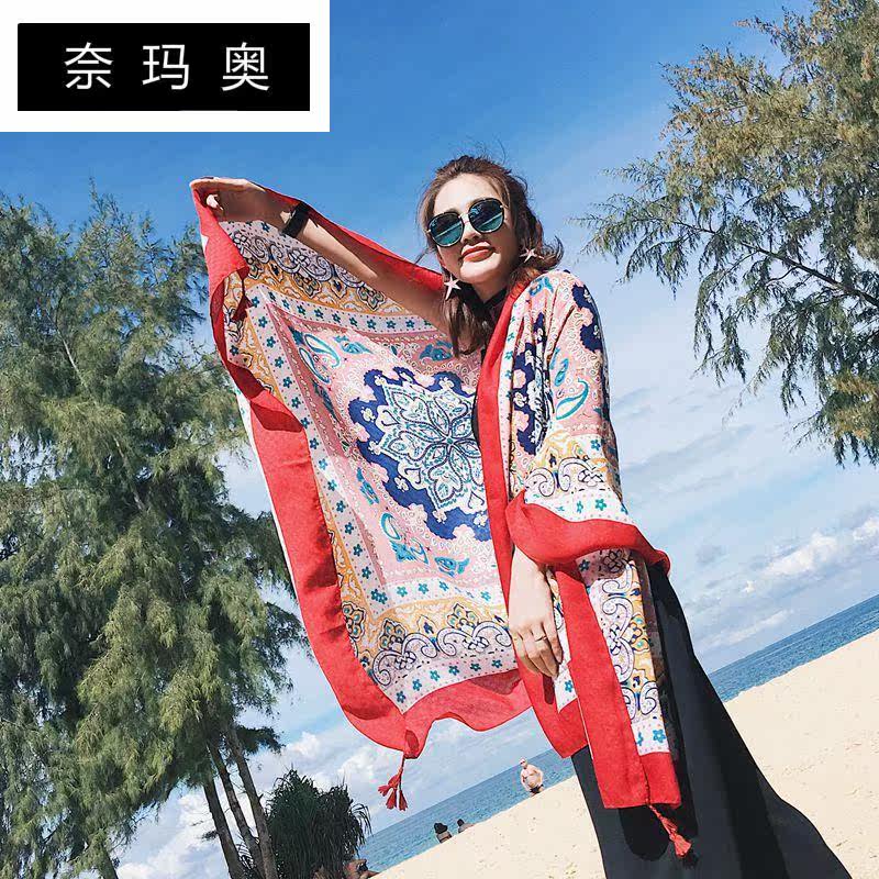 奈玛奥新款图腾流苏复古棉麻沙滩巾 奈玛奥围巾/丝巾/披肩
