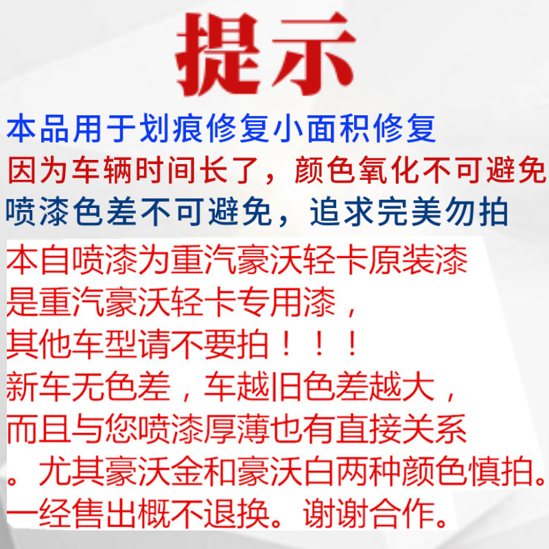 适用于重汽豪沃轻卡悍将统帅自喷漆补漆豪沃红豪沃白国际金专用 - 图0