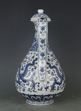 大明宣德青花缠枝龙纹执壶古董古玩收藏品保真老物件老货瓷器摆件