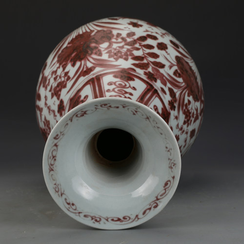 元釉里红鸳鸯莲池玉壶春瓶古董古玩收藏品中国风花瓶老物件瓷器