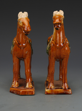 唐三彩小战马一对古董古玩收藏品摆件老物件保真老货旧货出土瓷器