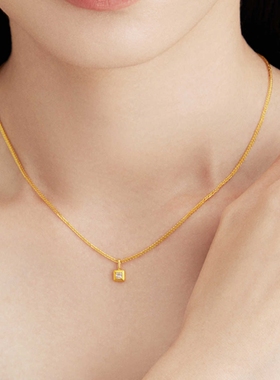 调太幅小冰块公主方钻项链 女纯银镀18K金镶钻方糖锁骨链简约礼物