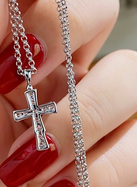 十字架项链纯银蛇骨锁骨链钻石